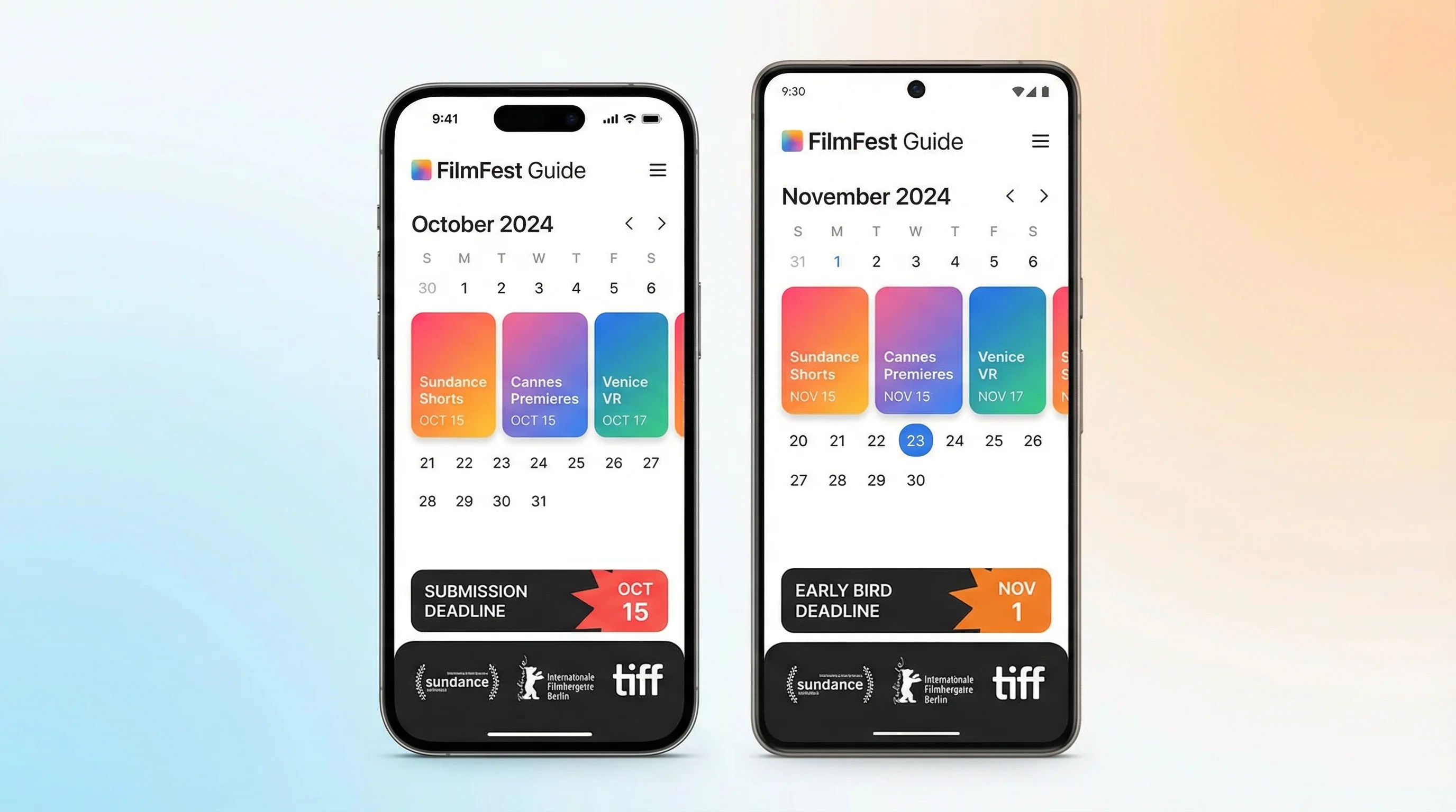 电影节参赛指南移动端APP界面展示